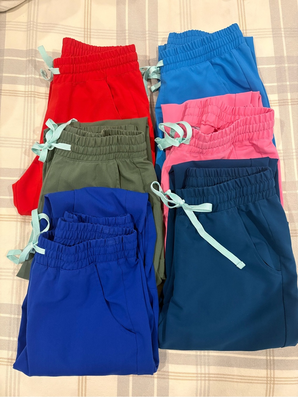 Women's Elastic Waist Scrub Pants - Blue, Red, Pink, Green Options. Size S Tall